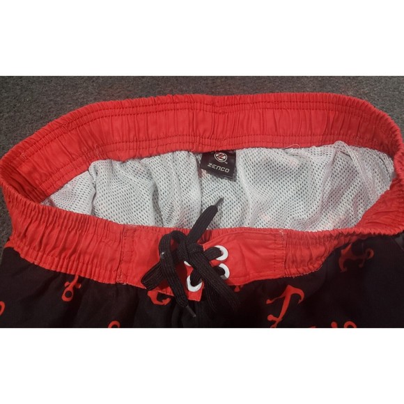 ZENCO Red Anchors Print On Black Men's Swim Board Shorts Trunks Medium - Picture 6 of 8